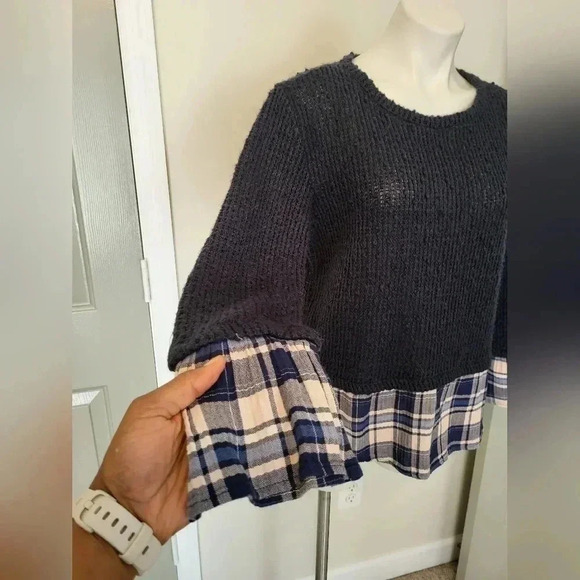 Maude Vivante Rachel Sweater with Plaid Overlay Mixed Media(L) - Picture 6 of 9
